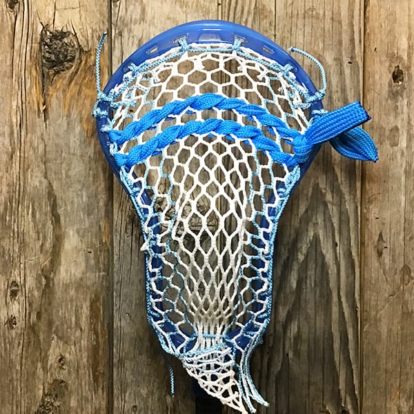 ECD Mens Heads Blue/White Lax Fan Custom Strung Frost ECD Atom Mens Lacrosse Head with Carolina Striker Hero Mesh from Lacrosse Fanatic