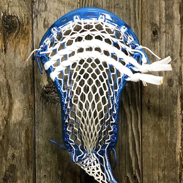 ECD Mens Heads Blue/White Lax Fan Custom Strung Frost ECD Atom Mens Lacrosse Head with Royal Striker Hero Mesh from Lacrosse Fanatic