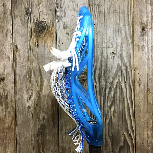 ECD Mens Heads Blue/White Lax Fan Custom Strung Frost ECD Atom Mens Lacrosse Head with Royal Striker Hero Mesh from Lacrosse Fanatic