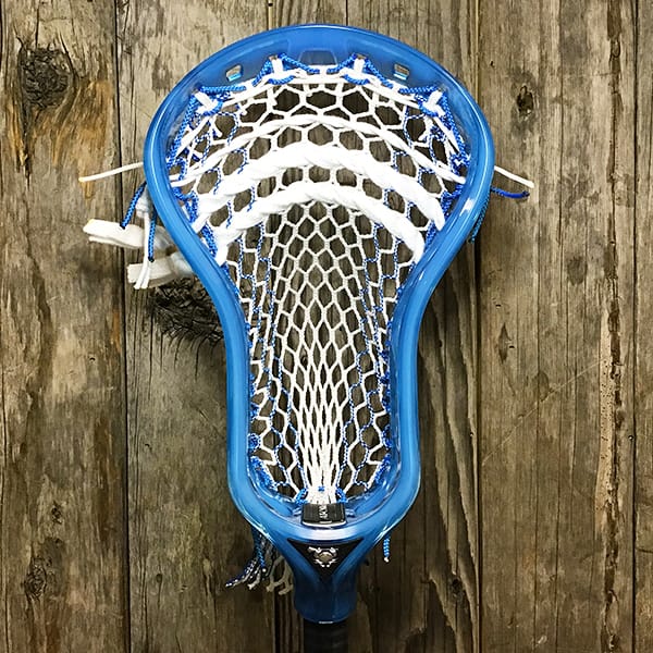 ECD Mens Heads Blue/White Lax Fan Custom Strung Frost ECD Atom Mens Lacrosse Head with Royal Striker Hero Mesh from Lacrosse Fanatic