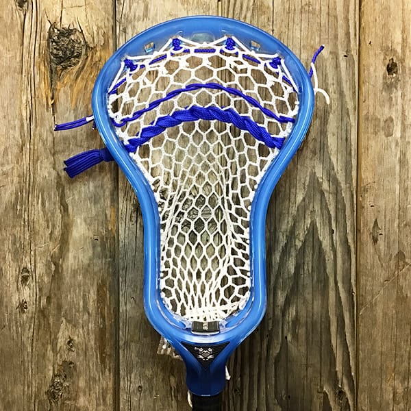 ECD Mens Heads Blue/White Lax Fan Custom Strung Frost ECD Atom Mens Lacrosse Head with White Hero Mesh from Lacrosse Fanatic