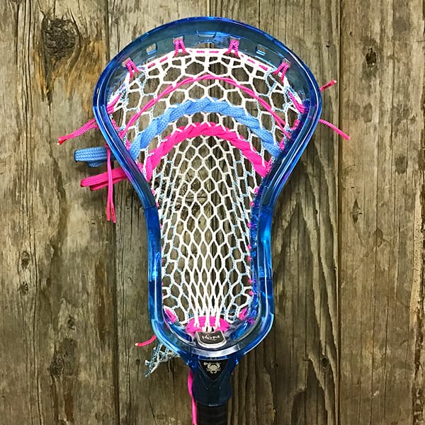 ECD Mens Heads Blue/Pink Lax Fan Custom Strung Frost ECD Ion Mens Lacrosse Head with Carolina Striker Hero Mesh from Lacrosse Fanatic