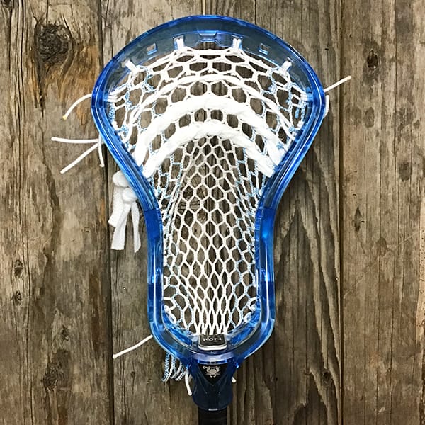 ECD Mens Heads Blue/White Lax Fan Custom Strung Frost ECD Ion Mens Lacrosse Head with Carolina Striker Hero Mesh from Lacrosse Fanatic