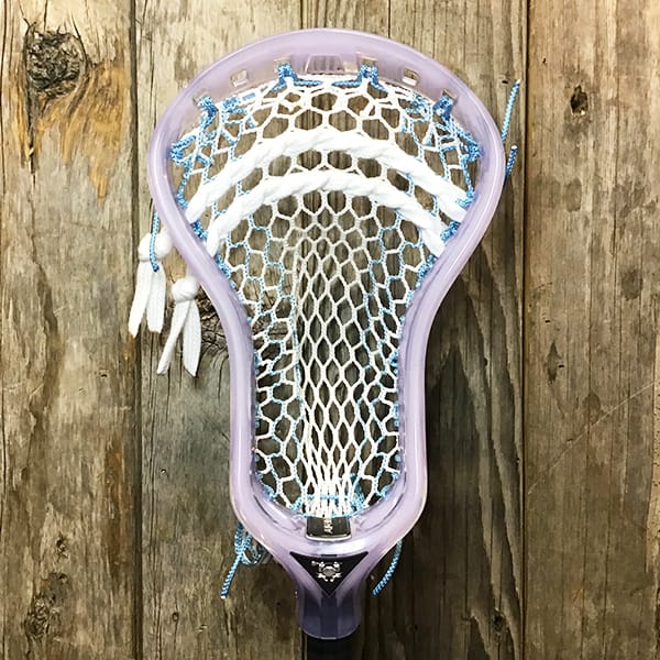 ECD Mens Heads Clear/Carolina Lax Fan Custom Strung Ghost ECD Atom Mens Lacrosse Head with Carolina Striker Hero Mesh from Lacrosse Fanatic