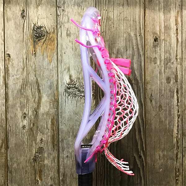 ECD Mens Heads Clear/Pink Lax Fan Custom Strung Ghost ECD Atom Mens Lacrosse Head with Pink Striker Hero Mesh from Lacrosse Fanatic