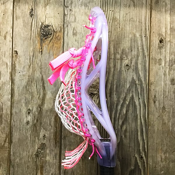 ECD Mens Heads Clear/Pink Lax Fan Custom Strung Ghost ECD Atom Mens Lacrosse Head with Pink Striker Hero Mesh from Lacrosse Fanatic