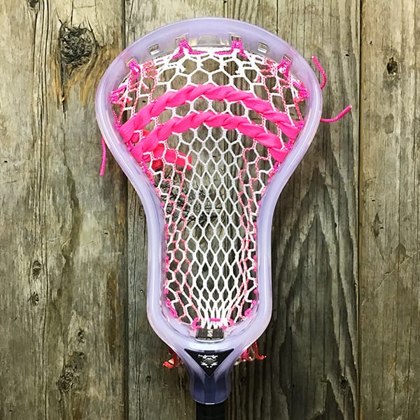 ECD Mens Heads Clear/Pink Lax Fan Custom Strung Ghost ECD Atom Mens Lacrosse Head with Pink Striker Hero Mesh from Lacrosse Fanatic