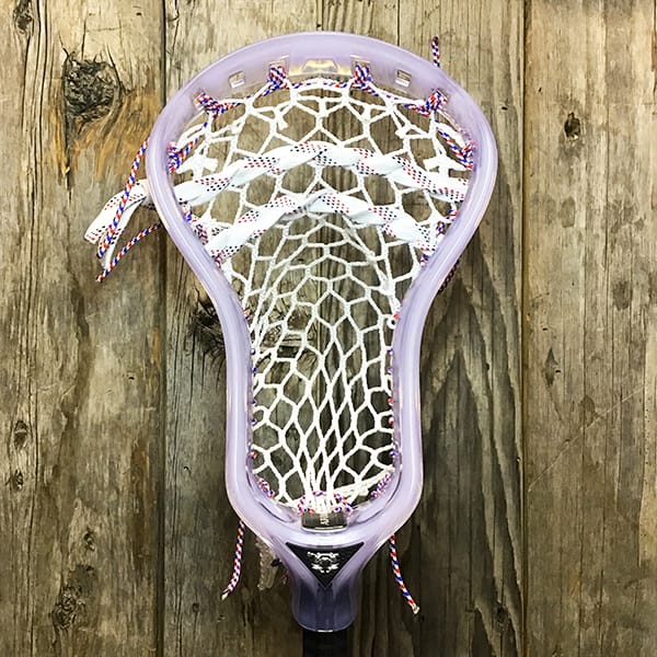 ECD Mens Heads Clear/USA Lax Fan Custom Strung Ghost ECD Atom Mens Lacrosse Head with White 7 Diamond Hero Mesh from Lacrosse Fanatic