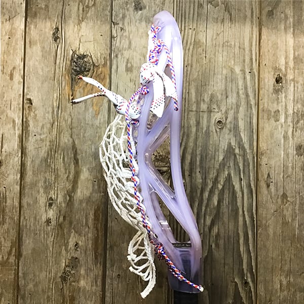 ECD Mens Heads Clear/USA Lax Fan Custom Strung Ghost ECD Atom Mens Lacrosse Head with White 7 Diamond Hero Mesh from Lacrosse Fanatic