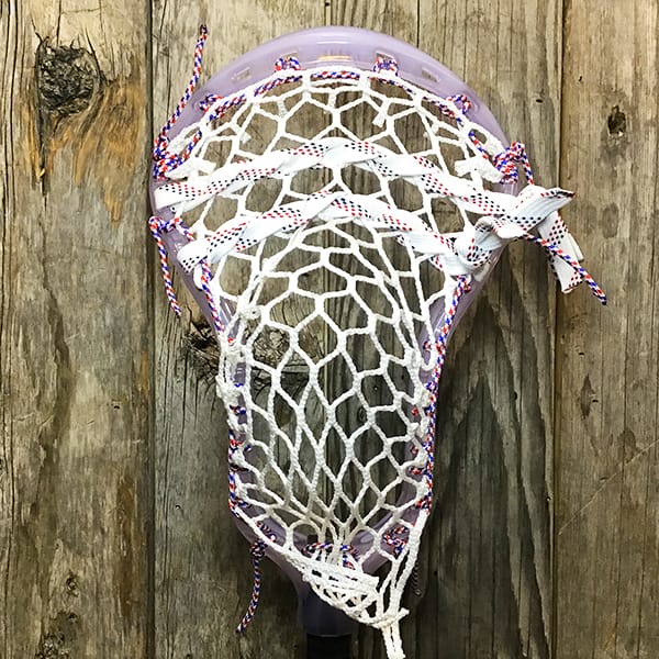 ECD Mens Heads Clear/USA Lax Fan Custom Strung Ghost ECD Atom Mens Lacrosse Head with White 7 Diamond Hero Mesh from Lacrosse Fanatic