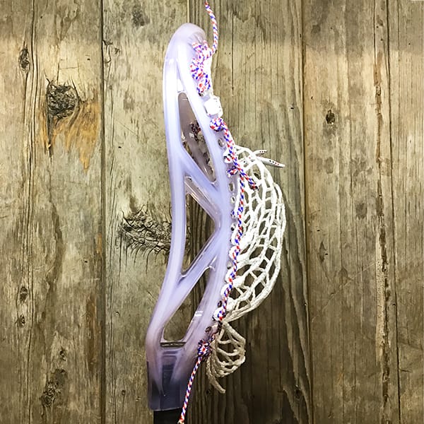 ECD Mens Heads Clear/USA Lax Fan Custom Strung Ghost ECD Atom Mens Lacrosse Head with White 7 Diamond Hero Mesh from Lacrosse Fanatic