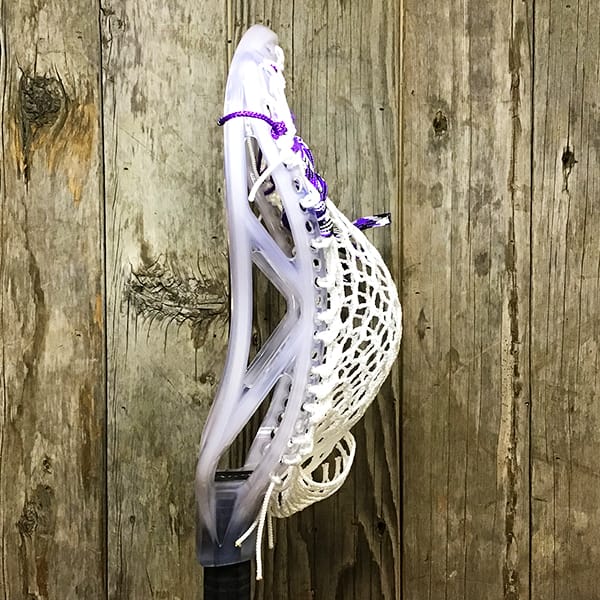 ECD Mens Heads Clear/Purple Lax Fan Custom Strung Ghost ECD Atom Mens Lacrosse Head with White Hero Mesh from Lacrosse Fanatic
