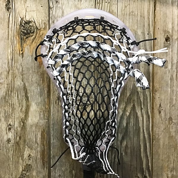 ECD Mens Heads Clear/Black Lax Fan Custom Strung Ghost ECD Atom Mens Lacrosse Head with White Striker Hero Mesh from Lacrosse Fanatic
