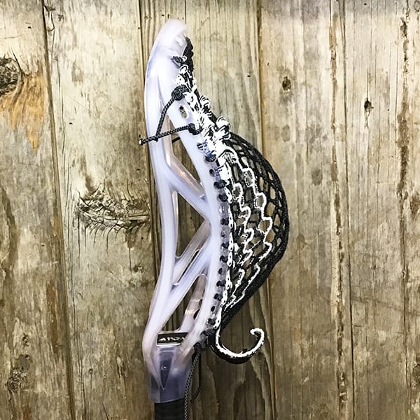 ECD Mens Heads Clear/Black Lax Fan Custom Strung Ghost ECD Atom Mens Lacrosse Head with White Striker Hero Mesh from Lacrosse Fanatic