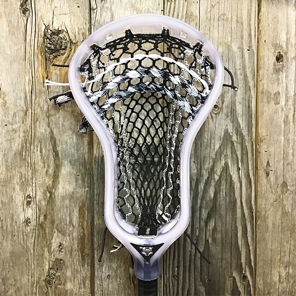 ECD Mens Heads Clear/Black Lax Fan Custom Strung Ghost ECD Atom Mens Lacrosse Head with White Striker Hero Mesh from Lacrosse Fanatic