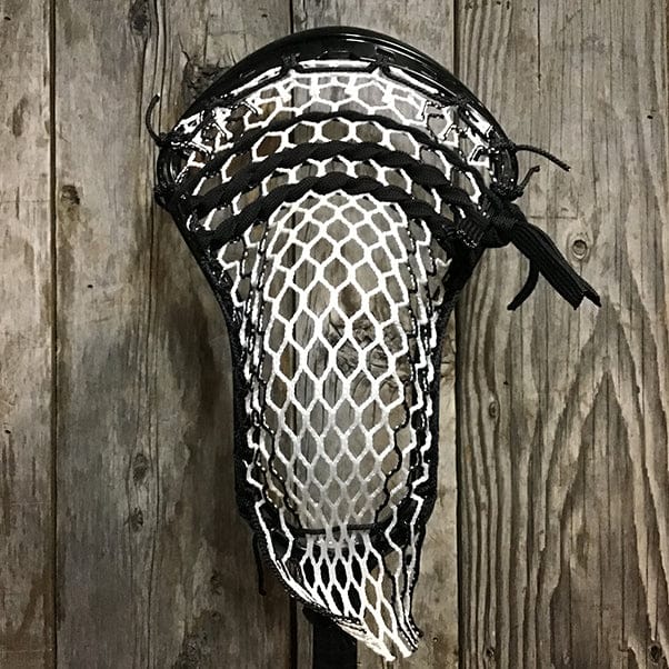 ECD Mens Heads Black/White Lax Fan Custom Strung Midnight ECD Ion Mens Lacrosse Head with Black Striker Hero Mesh from Lacrosse Fanatic