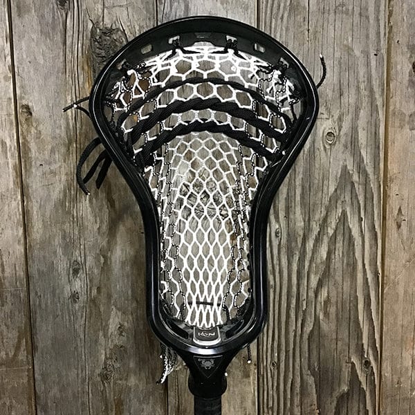 ECD Mens Heads Black/White Lax Fan Custom Strung Midnight ECD Ion Mens Lacrosse Head with Black Striker Hero Mesh from Lacrosse Fanatic