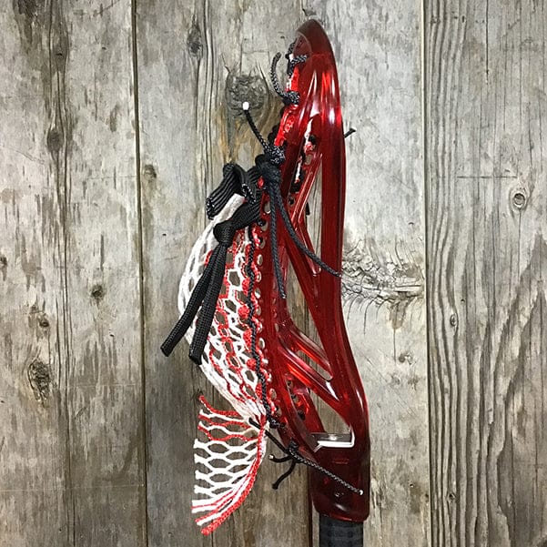 ECD Mens Heads Red/Black Lax Fan Custom Strung Ruby ECD Ion Mens Lacrosse Head with Red Striker Hero Mesh from Lacrosse Fanatic