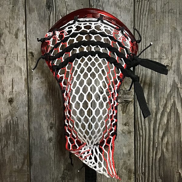 ECD Mens Heads Red/Black Lax Fan Custom Strung Ruby ECD Ion Mens Lacrosse Head with Red Striker Hero Mesh from Lacrosse Fanatic