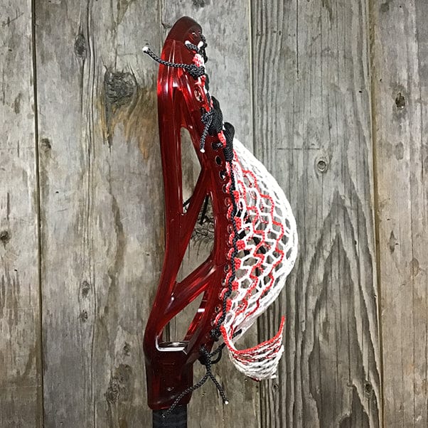 ECD Mens Heads Red/Black Lax Fan Custom Strung Ruby ECD Ion Mens Lacrosse Head with Red Striker Hero Mesh from Lacrosse Fanatic