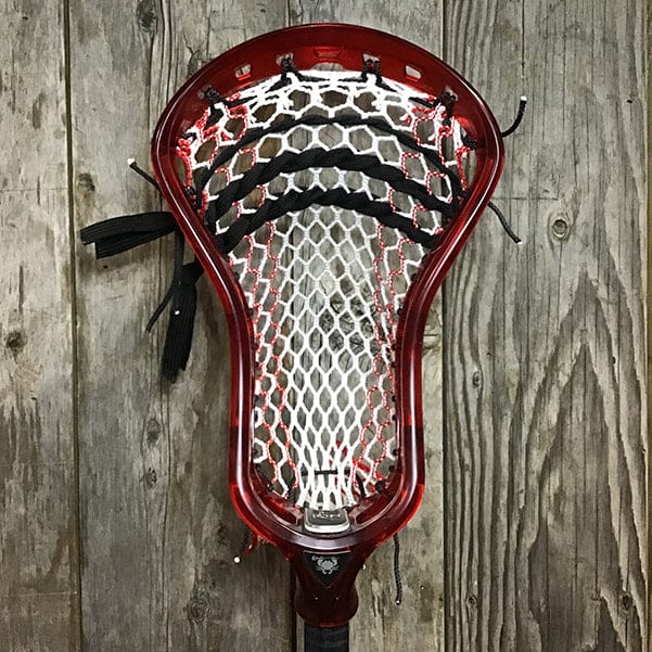 ECD Mens Heads Red/Black Lax Fan Custom Strung Ruby ECD Ion Mens Lacrosse Head with Red Striker Hero Mesh from Lacrosse Fanatic