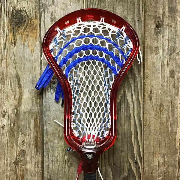 ECD Mens Heads Red/White/Blue Lax Fan Custom Strung Ruby (Red) ECD Ion Mens Lacrosse Head with Royal Striker Hero Mesh from Lacrosse Fanatic