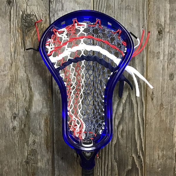 ECD Mens Heads Blue/USA Lax Fan Custom Strung Saphire ECD Ion Mens Lacrosse Head with USA Mesh from Lacrosse Fanatic