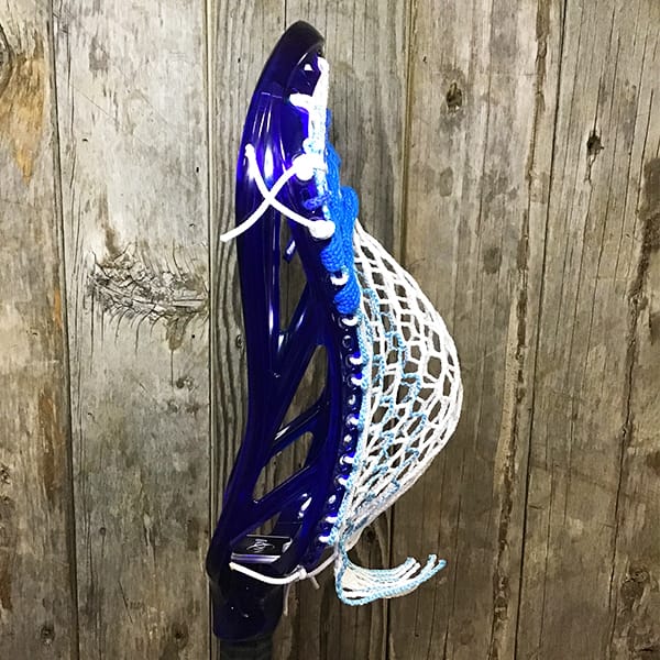 ECD Mens Heads Blue/White Lax Fan Custom Strung Sapphire (Blue) ECD Ion Mens Lacrosse Head with Carolina Striker Hero Mesh from Lacrosse Fanatic