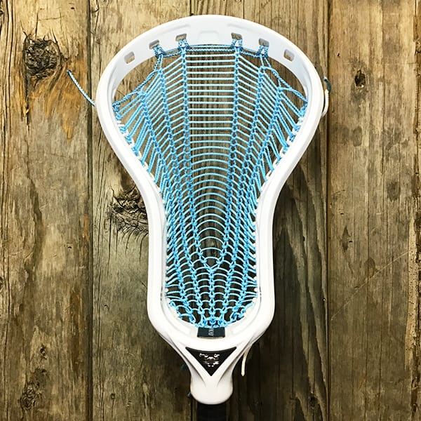 ECD Mens Heads White/Blue Lax Fan Custom Strung White ECD Atom Mens Lacrosse Head with Blue Mamba Armor Mesh from Lacrosse Fanatic