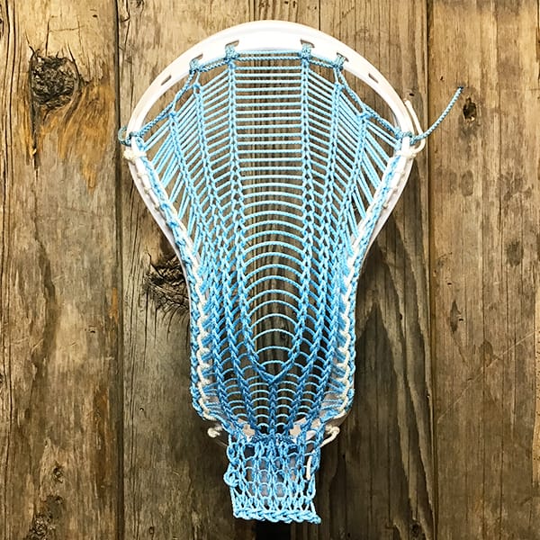 ECD Mens Heads White/Blue Lax Fan Custom Strung White ECD Atom Mens Lacrosse Head with Blue Mamba Armor Mesh from Lacrosse Fanatic