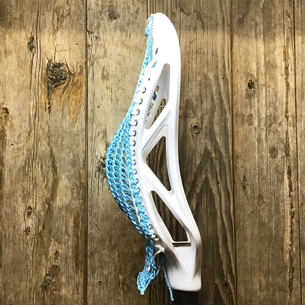 ECD Mens Heads White/Blue Lax Fan Custom Strung White ECD Atom Mens Lacrosse Head with Blue Mamba Armor Mesh from Lacrosse Fanatic