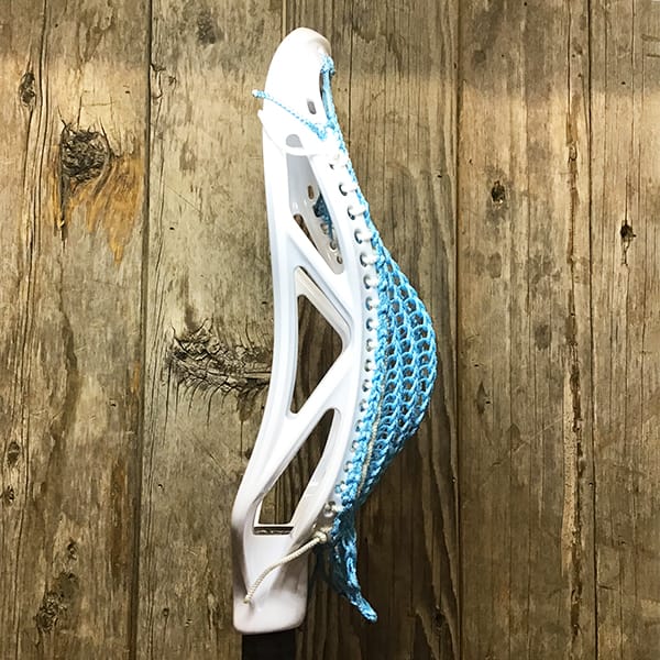 ECD Mens Heads White/Blue Lax Fan Custom Strung White ECD Atom Mens Lacrosse Head with Blue Mamba Armor Mesh from Lacrosse Fanatic