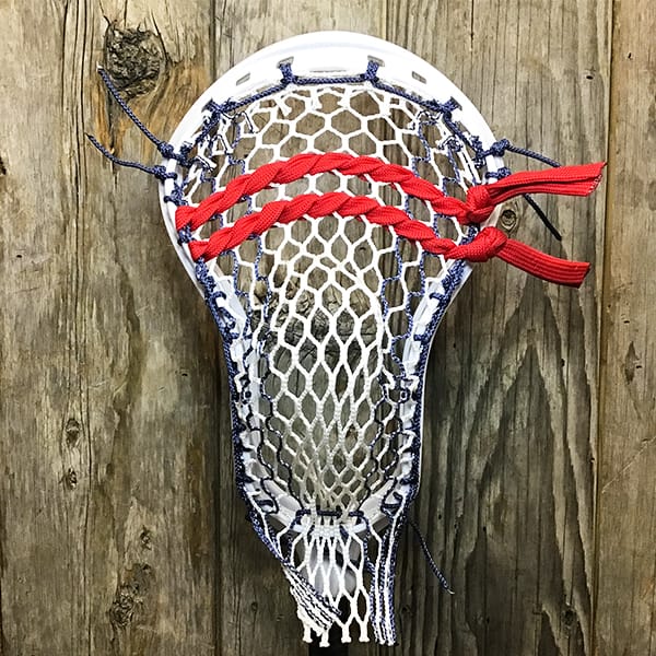 ECD Mens Heads White/USA Lax Fan Custom Strung White ECD Atom Mens Lacrosse Head with Navy Striker Hero Mesh from Lacrosse Fanatic
