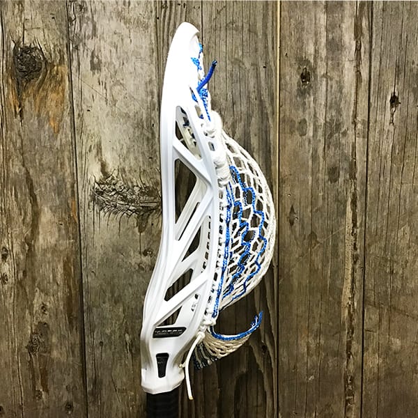 ECD Mens Heads White/Blue Lax Fan Custom Strung White ECD Mirage 3.0 Mens Lacrosse Head with Royal Blue Striker Hero Mesh from Lacrosse Fanatic