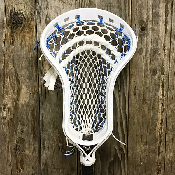 ECD Mens Heads White/Blue Lax Fan Custom Strung White ECD Mirage 3.0 Mens Lacrosse Head with Royal Blue Striker Hero Mesh from Lacrosse Fanatic