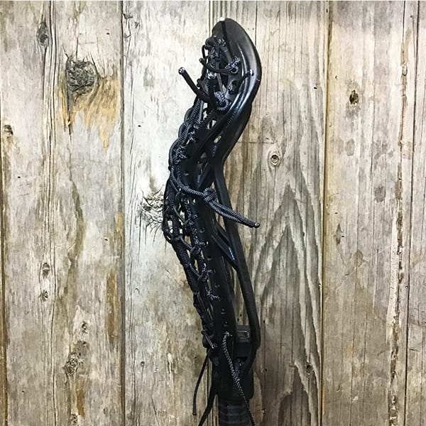 ECD Womens Heads Black/Black Lax Fan Custom Strung Black ECD Infinity Womens Lacrosse Head with Black Gait Flex Mesh Pocket from Lacrosse Fanatic