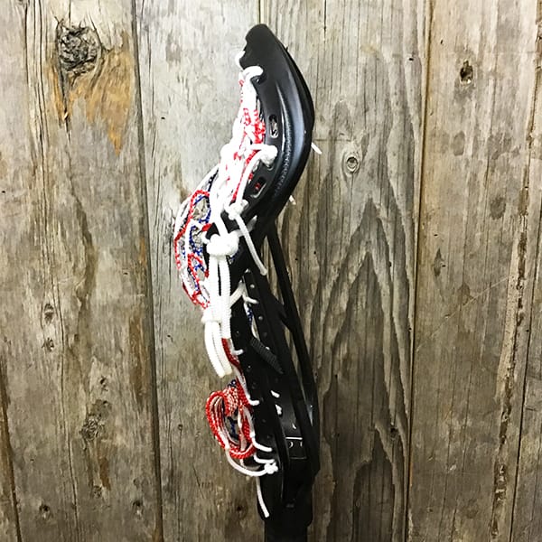 ECD Womens Heads Black/USA Lax Fan Custom Strung Black ECD Infinity Womens Lacrosse Head with USA STX Crux Mesh Pro from Lacrosse Fanatic