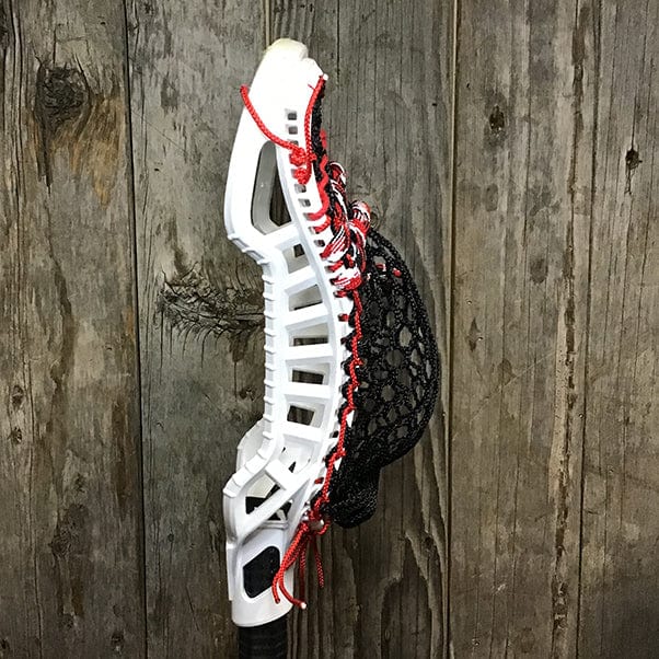 Gait Mens Heads White/Black Lax Fan Custom Strung Gait D2C Close D Mens Lacrosse Head with Black Hero Mesh from Lacrosse Fanatic