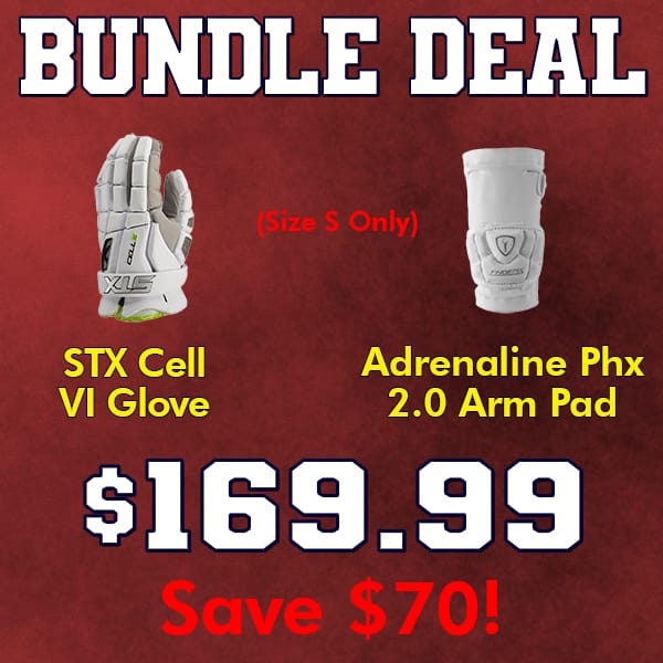Lacrosse Fanatic Bargain Bundle Small STX Cell VI Gloves and Adrenaline Phoenix 2.0 Arm Pad Bundle (Small Only) from Lacrosse Fanatic
