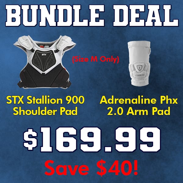 Lacrosse Fanatic Bargain Bundle Medium STX Stallion 900 Shoulder Pad and Adrenaline Phoenix 2.0 Arm Pads or Arm Guards Bundle (Size M) from Lacrosse Fanatic