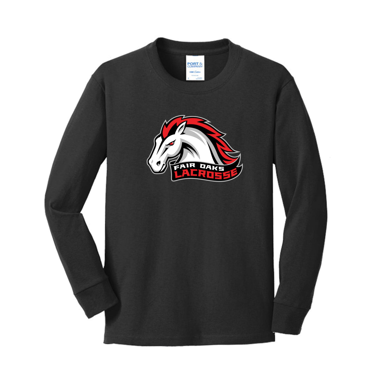 Lacrosse Fanatic  Jet Black / YXS Fair Oaks Youth Long Sleeve Tee from Lacrosse Fanatic