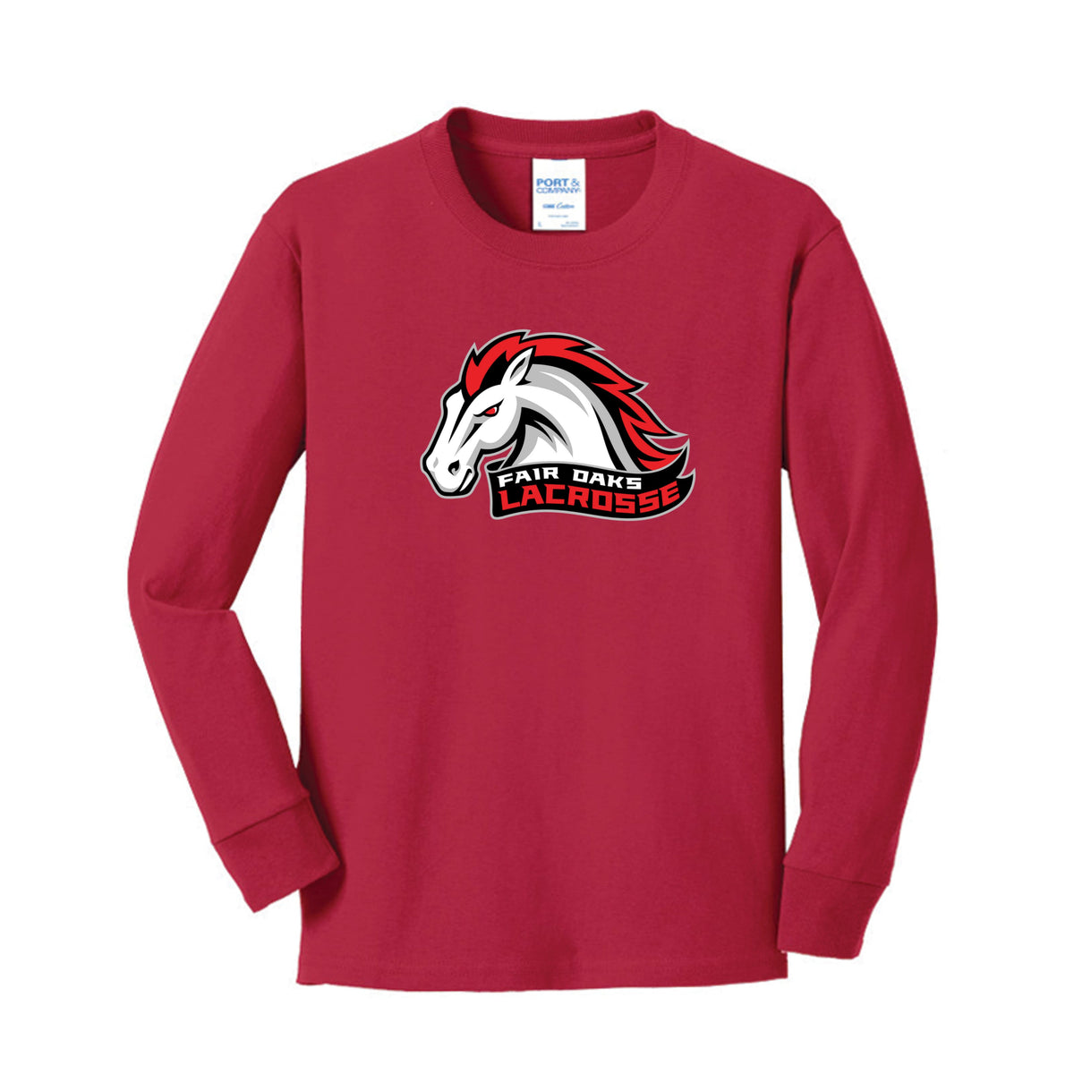 Lacrosse Fanatic  Red / YXS Fair Oaks Youth Long Sleeve Tee from Lacrosse Fanatic
