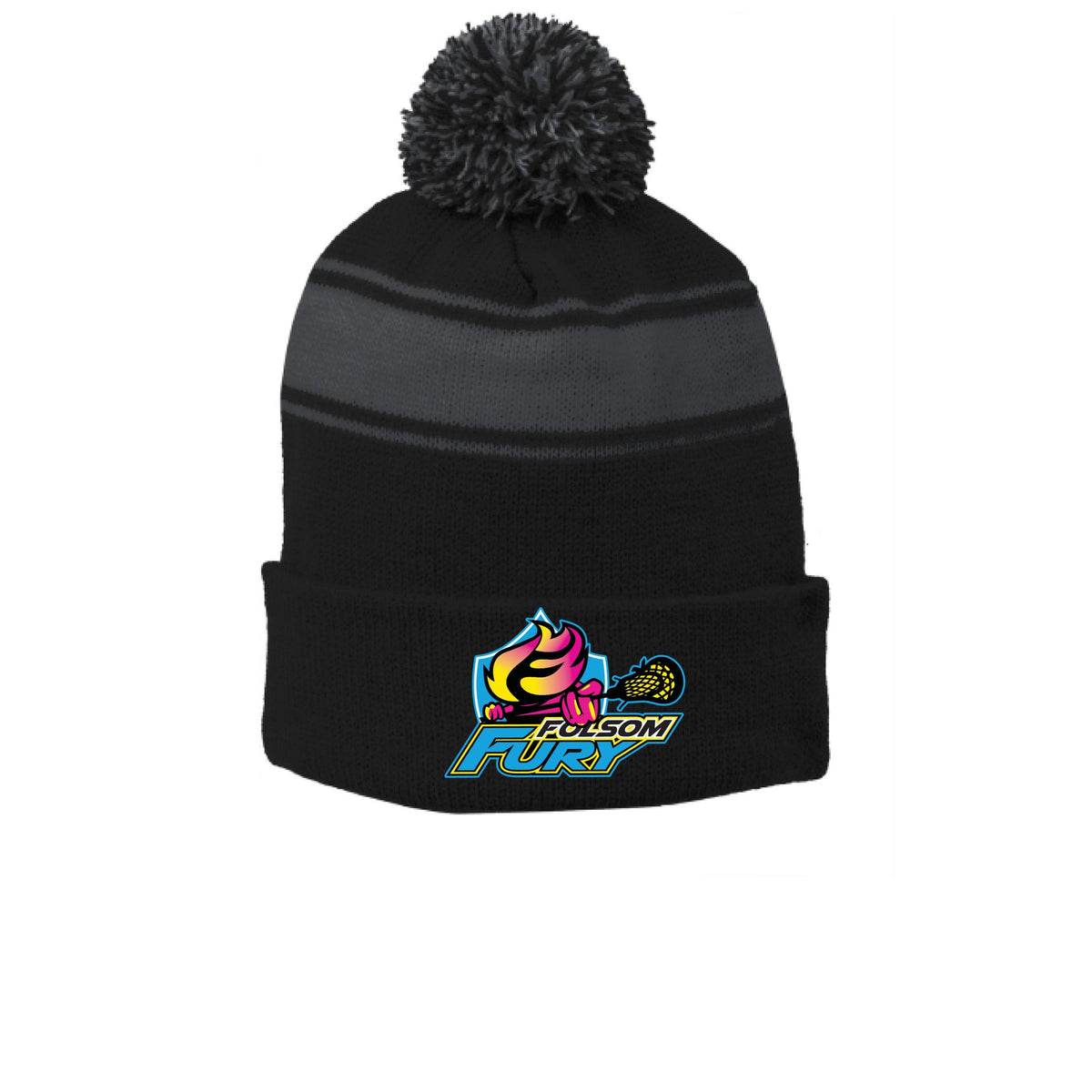 Lacrosse Fanatic  Black/Iron Gry / ONE SIZE Folsom Fury Pom Beanie from Lacrosse Fanatic