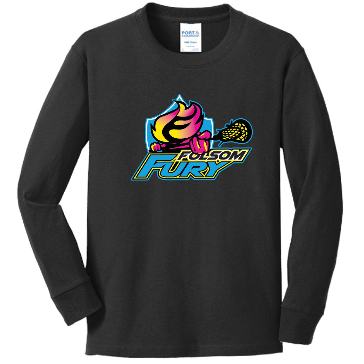 Lacrosse Fanatic  Jet Black / YXS Folsom Fury Youth Long Sleeve Tee - Black from Lacrosse Fanatic