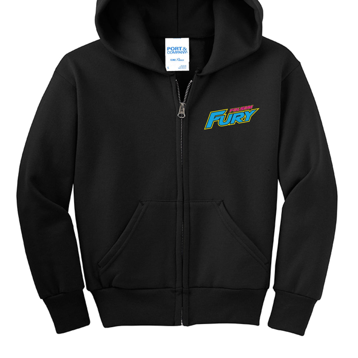 Lacrosse Fanatic  Jet Black / YXS Folsom Fury Youth Zipped  Fleece Hoodie - Black (Name Only) from Lacrosse Fanatic