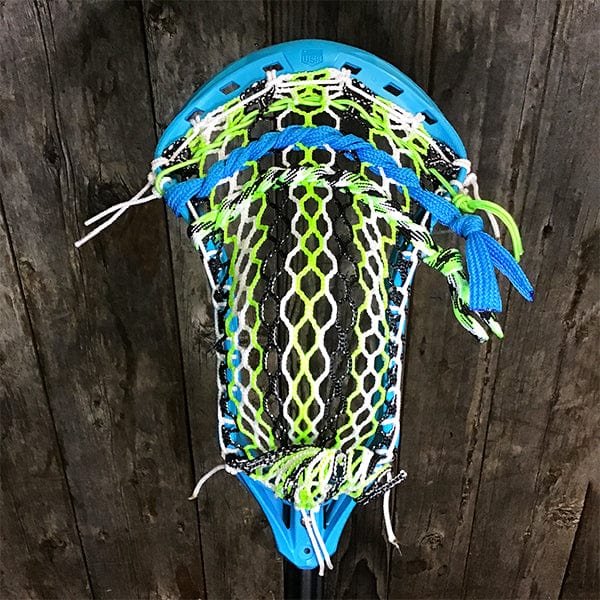 Lacrosse Fanatic Mens Complete Sticks Lax Fan Custom Mens Complete - Blue Kinetik 3 with Green/White/Black Mesh and Black Evo Shaft from Lacrosse Fanatic