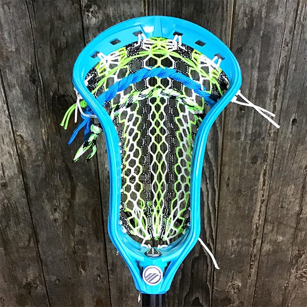 Lacrosse Fanatic Mens Complete Sticks Lax Fan Custom Mens Complete - Blue Kinetik 3 with Green/White/Black Mesh and Black Evo Shaft from Lacrosse Fanatic