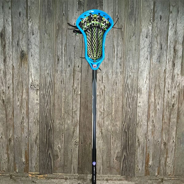 Lacrosse Fanatic Mens Complete Sticks Lax Fan Custom Mens Complete - Blue Kinetik 3 with Green/White/Black Mesh and Black Evo Shaft from Lacrosse Fanatic