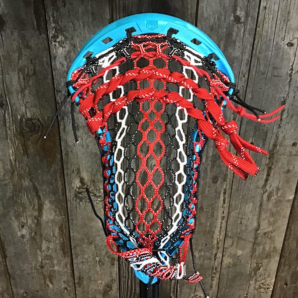 Lacrosse Fanatic Mens Complete Sticks Lax Fan Custom Mens Complete - Blue Kinetik 3 with Red/Black/White Mesh and Black Evo Shaft from Lacrosse Fanatic