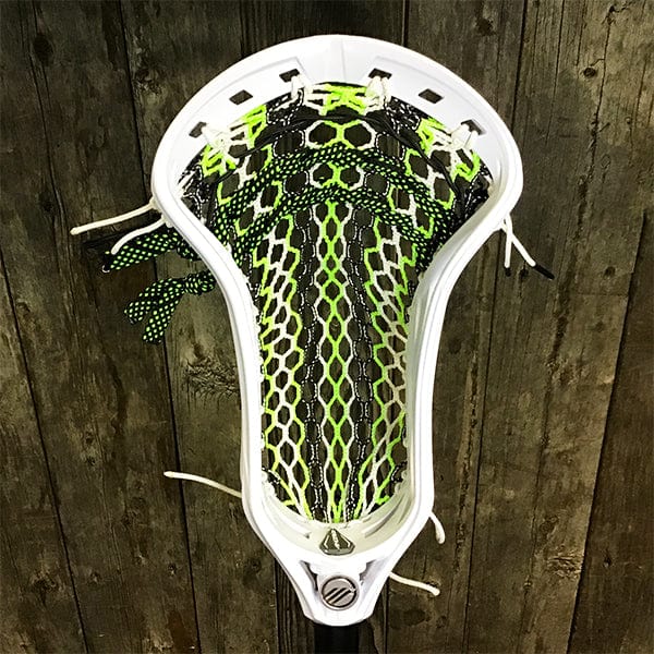 Lacrosse Fanatic Mens Complete Sticks Lax Fan Custom Mens Complete - White Kinetik 3 with Green/White/Black Mesh and Black Evo Shaft from Lacrosse Fanatic